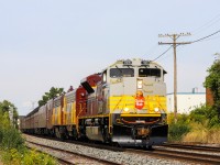 2021.09.25 CP 7019 leading CP 40B-22 president train, CP 1401 and CP 1900 trailing, spotted at Mile 9 Mactier Sub North Siding Switch Emery.