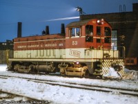 TH&B 53 idles away on a chilly February night at Chatham Street.<br><br><i>Doug Page Photo, Bruce Acheson Collection Slide.</i>