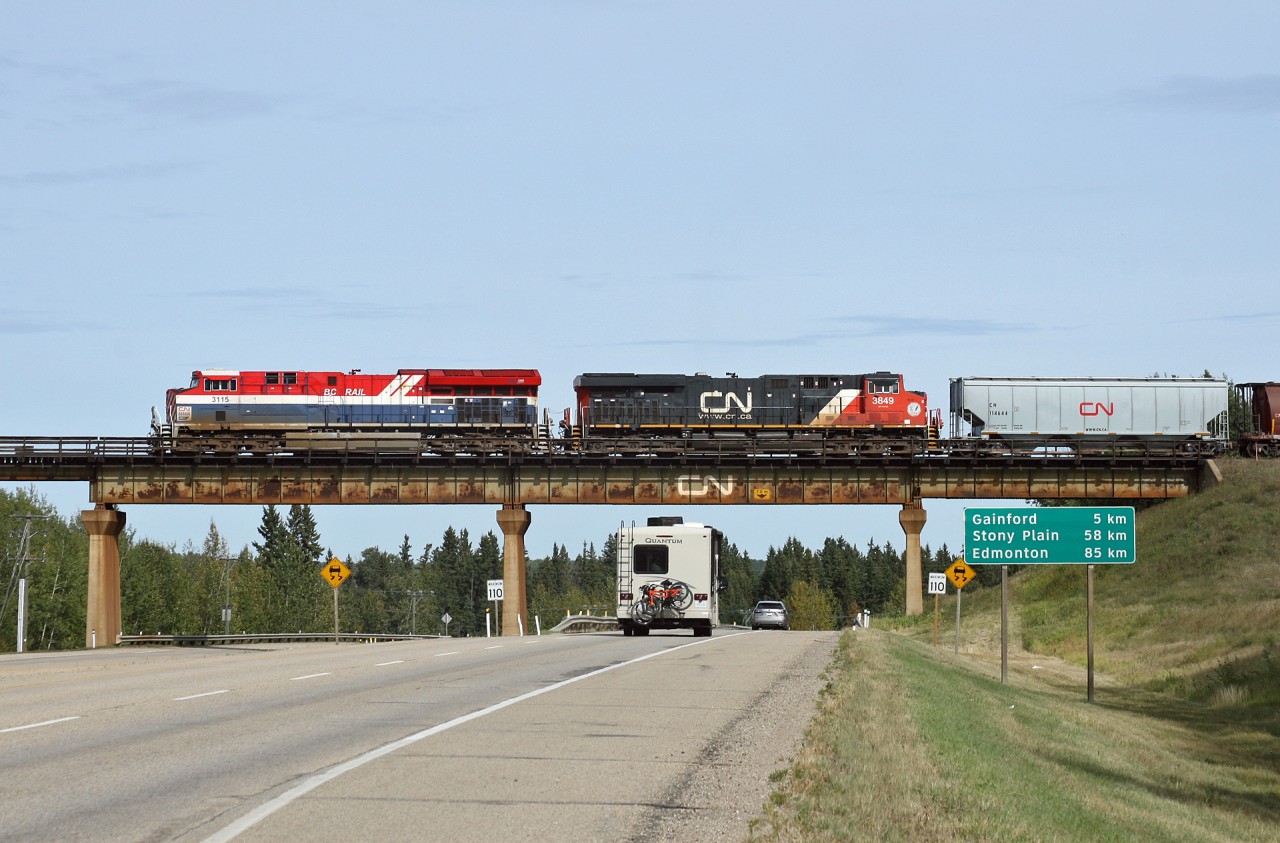 G 86343 13 soars over the Yellowhead Trail at Magnolia.