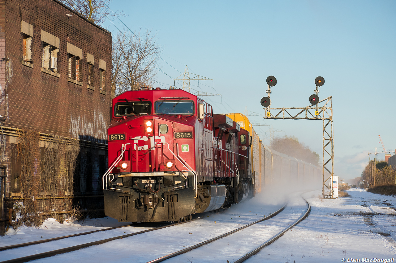Going back to early November 2019,we find a pretty clean CP 8615 leading 147 through Bartlett in some perfect evening light kicking up some dust from a heavy snowfall earlier in the day. Most Torontonians are never very happy about an early winter and will escape to a warmer climate the first chance they get, but I was not one to complain when shots like this were up for the picking.