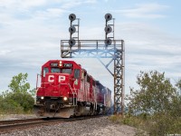 CP 7307 gives our lungs a run for their money as the engineer throttles up through CN Yager after interchanging traffic at Southern Yard in Welland, ON.