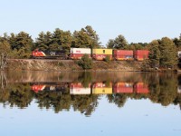 101 has just started its crossover to CP's Parry Sound Sub, and creates a nice reflection. One wonders how this might have looked in the days of steam.