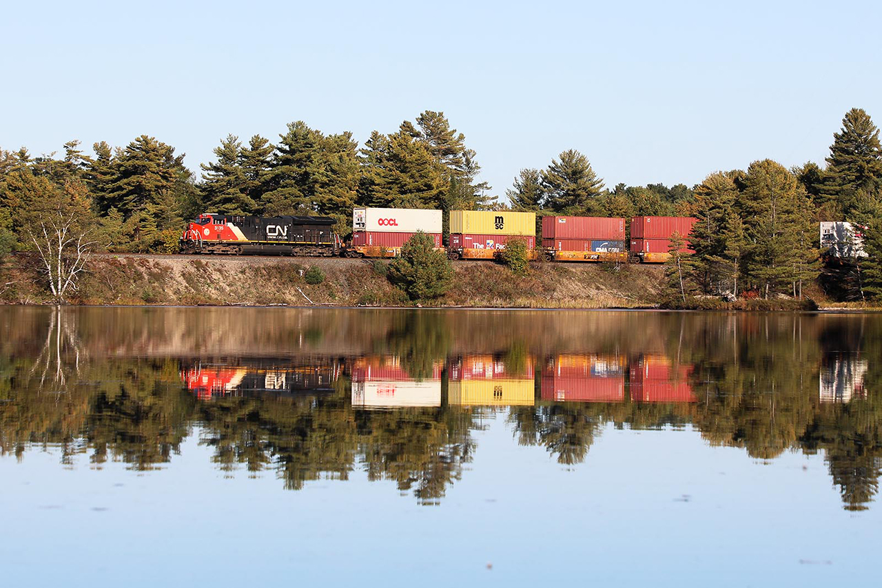 101 has just started its crossover to CP's Parry Sound Sub, and creates a nice reflection. One wonders how this might have looked in the days of steam.