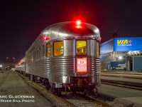 The Babbling Brook sits at the Toronto Maintenance Centre on the night of Tuesday, August 28, 2018 after arriving on Via Rail Train 98/Amtrak 63 (Maple Leaf). Although private cars can travel to Canada on all three Amtrak trains, they cannot go with Talgo Sets, leaving the Maple Leaf and the Adirondack as the only consistently viable options.