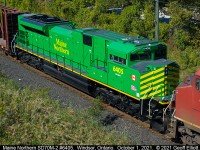 "Green with Envy", is how I've felt with the new Maine Northern and New Brunswick Southern power going south of Lake Erie on train 142, bypassing Windsor.  Fortunately today, train #140 gave us a gift with Maine Northern #6405 in tow.  Seen here from the Ouellette Ave. overpass in Windsor as train #140 completed it's lift/setoff in the yard.  Shortly after train #140 left Windsor around 14:20hrs.