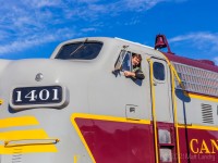 The happiest guy in McAdam. Outbound engineer Peter Peverett poses for a photo or two from the locals, while Creel and the special guests are getting a tour of the McAdam railway station. 