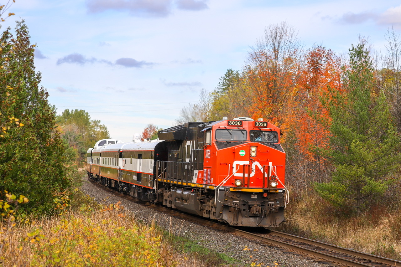 CN 3036 leading CN P90131 23, likely a tour run for new Milton Logistics Hub from Brampton Intermodal Terminal to Bayview Jct and back, following the tail end of CN 397 passing Mile 30 Halton Sub aka. Scotch Block.
