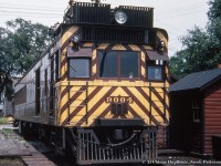 Canadian Pacific Railway gas-electric car, or "doodlebug", 9004 is seen resting on its service track in Guelph just south of Norwich Street, what was then the northernmost point of Guelph Junction Railway ownership on the Goderich Sub.  This car made the run from Guelph south to Guelph Junction to connect with mainline Toronto - Windsor and Detroit trains up to 12 times per day per the <a href=https://open.library.ubc.ca/viewer/chungtext/1.0362209#p8z-3r0f:>1947 CPR Goderich Sub timetable.</a><br><br>Originally built in June 1930 by the St. Louis Car Company as CPR 47, the car would be renumbered in April, 1934 to 9004. It would be scrapped at CPR's Angus Shops in Montreal alongside other doodlebugs of the series on December 24, 1958.<br><br><i>Original Photographer Unknown, Al Chione Duplicate, Jacob Patterson Collection Slide.</i>