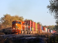 2021.10.19 CN 3023 ‘EJ&E heritage unit’ leading CN Z112, BCOL 4642 and CN 5759 trailing. Accelerating through Pine Orchard Siding south.