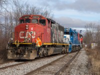 CN L580 exits the siding at Hagersville with CN 5273 trailing.  They would then back onto their train and prepare to head to CGC.