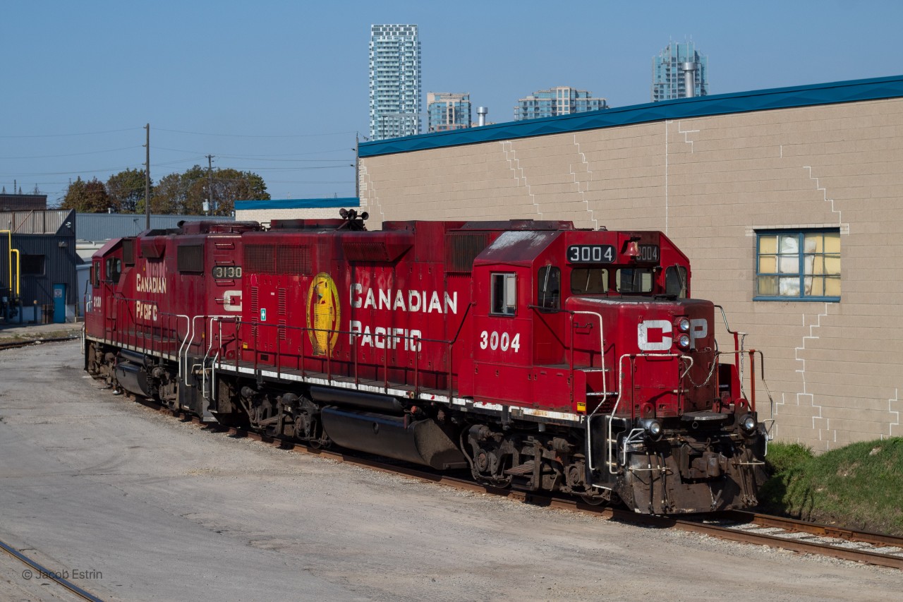 After making it's last cut at Polytainers down in Area H, CP 3130 & 3004 head back up to Norseman where they will reverse the switch and grab their empties on the KOREX lead and head back up to the Galt.