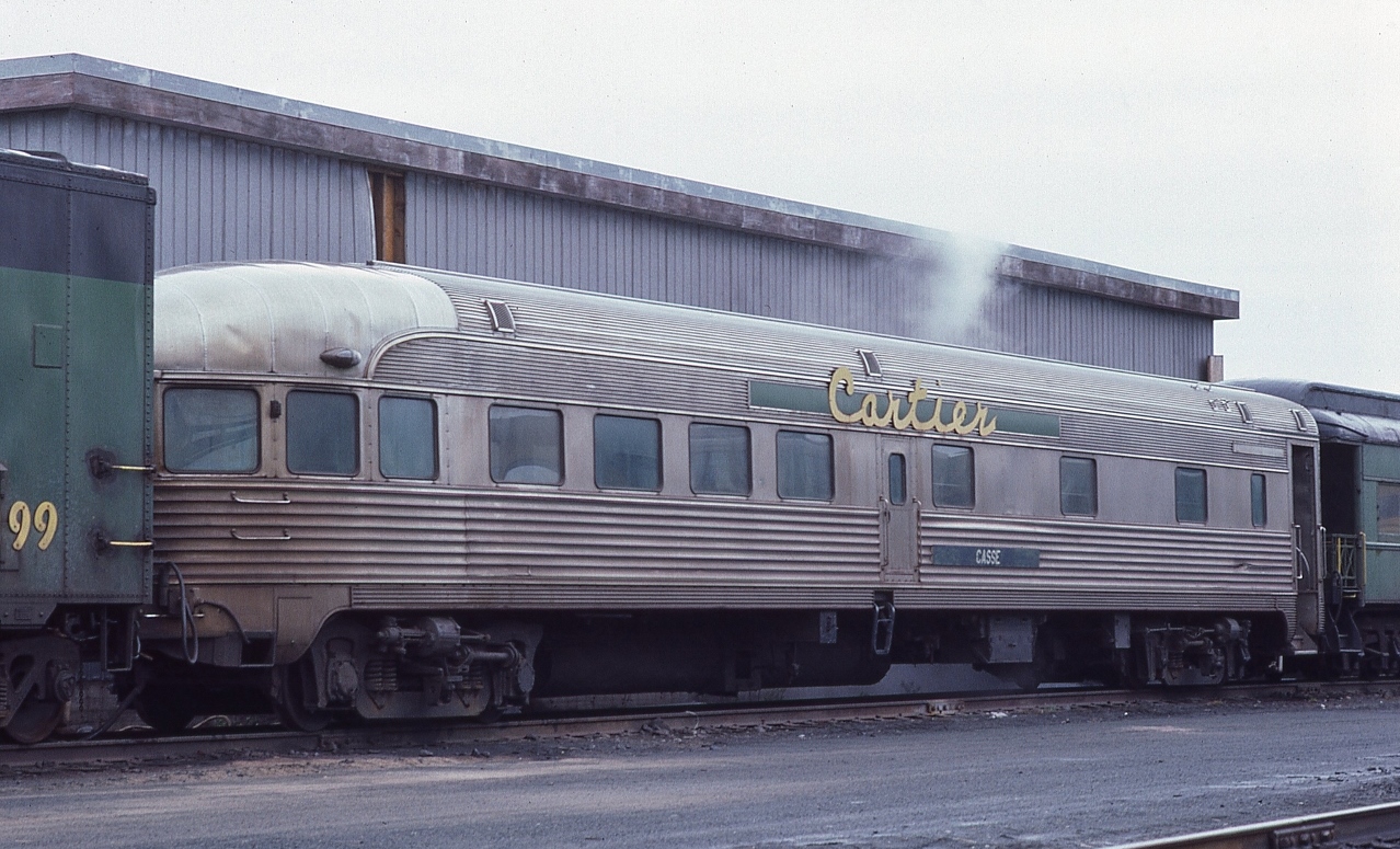 Budd 1949 built sleeper-buffet lounge -observation ex CPR Seaview; exx NYC 10560 Babbling Brook is Cartier #847 and 'named' Casse. 


  Possibly the 847 was assigned to incident investigation: Casse = damage, loss, breakage. 


 And may explain why 847 was in 'ready' mode that 1981 day.


  At Port Cartier, June 7, 1981 Kodachrome by S.Danko
   

       Brook series history  


        B B at  TMC  


  sdfourty