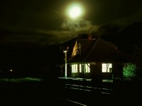 On Thursday 1974-10-03 after a busy day of photography, all was quiet on the CP Cranbrook sub. at Elko as the moonlight broke through the clouds,  allowing time for a long exposure of the depot and its clear order boards.  It was a cold night, that one.

<p>That depot is now part of the Cranbrook History Centre, 53 km to the northwest.