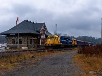 On Sunday November 21, 2021 Ontario Northland started the first leg of a Test Passenger Train run evaluating track conditions between Cochrane and North Bay on the Devonshire, Ramore, and Temagami Subdivisions.
The test is planned to continue South on Monday Nov 22 to Union Station and back to North Bay, then return to Cochrane on Tuesday.
<br><br>
ON Special 1809 passes by the historic Temagami Station<br>
Passenger Test Train