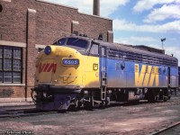 VIA FP9A 6505 sits alongside Spadina Roundhouse.  Originally built as <a href=http://www.rrpicturearchives.net/showPicture.aspx?id=5226319>CNR 6505 in 1954,</a> the unit would be transferred to VIA in 1978, and later sold to <a href=http://www.rrpicturearchives.net/showPicture.aspx?id=5080975>Conway Scenic 6505,</a> and finally to <a href=http://www.rrpicturearchives.net/showPicture.aspx?id=2318687>Pan Am Railways as no. 1.</a>