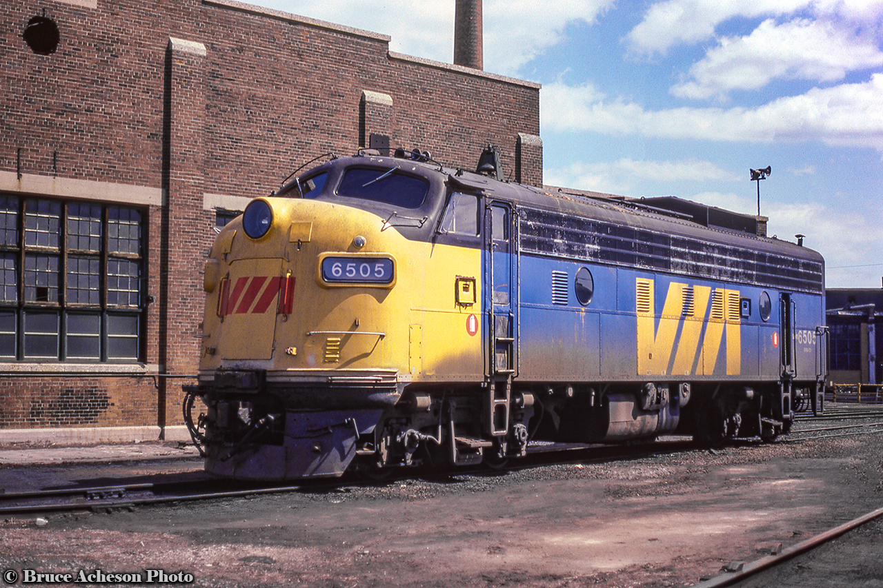 VIA FP9A 6505 sits alongside Spadina Roundhouse.  Originally built as CNR 6505 in 1954, the unit would be transferred to VIA in 1978, and later sold to Conway Scenic 6505, and finally to Pan Am Railways as no. 1.