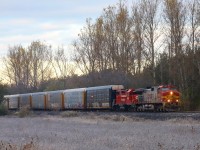 2021.11.05 BNSF 4705 “fakebonnet” leading CP T78-05 Pender job, CP 3023 trailing. At Mile 81 Galt Sub.