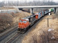 In keeping with the Grand Trunk theme, here is CN SD70I 5607 leading a westbound through Bayview Junction with a pair of GT units including; 6214 and another 62XX either bound for the Dundas or Grimsby Subdivision.

