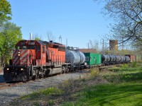 CP GMDD SD40-2 #6043 is on the head end of the Weed Sprayer on a beautiful spring afternoon in... Wait, Niagara Falls!? Yep, you read that right. CP's vegetation control train took a trip up the Montrose Spur right up to the Junction with the Chippawa Spur in Niagara Falls. This is probably the first time a 6 axle locomotive has been on this line since November 30th, 2001.