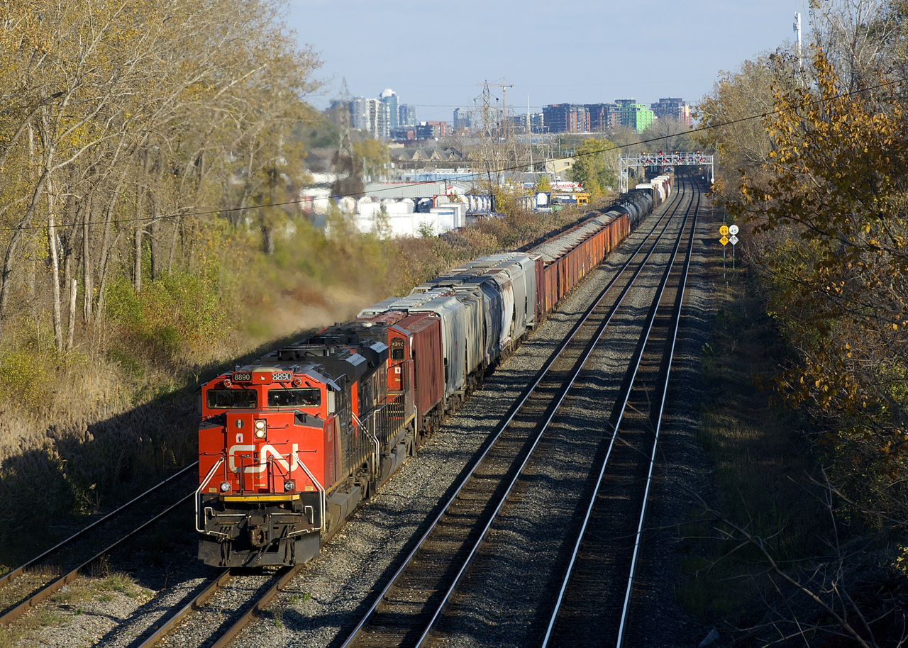 Running as a transfer as always and so limited to 15 mph maximum, CN 527 slogs towards Taschereau Yard with a long train and a pair of SD70M-2's for power (CN 8890 & CN 8005).