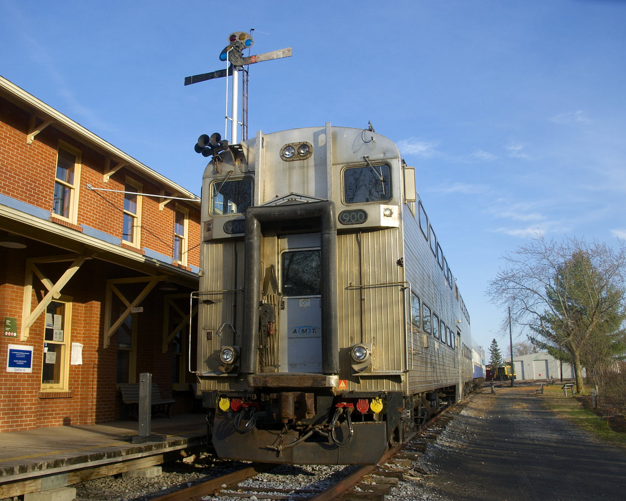 Cab car AMT 900 (donated to Exporail earlier this year) sits beside Hays Station. Next weekend it will be used as part of Exporail's Christmas train.