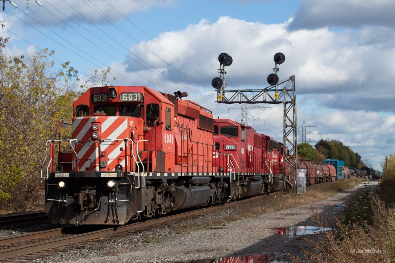 BAL-30 got to Leaside around 8:30am on Sunday with CP 5012 in the lead, due to multiple trains being in Agincourt at once they had to sit at Leaside for about 4 hours. Due to the crew running out of hours the crew and RTC decided that they would run the power around they're train and head West and bring the train to Lambton where they got into a cab and went back to Agincourt. Luckily, on the other side of the consist was CP 6031 and it lead West on the North Toronto to Lambton.