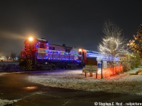 The last train of the weekend prepares to depart the Farmers Market Station with 1001 trailing. For those with young kids, or grandkids, don't miss this - at night it's REALLY special with lit up displays all along the line, do not hesitate and get tickets - see waterloocentralrailway.com for  more details. Lots available especially the Sunday runs right now. Tell your friends too, this is absolutely the thing to do for young kids, if yours haven't aged out of it (mine, unfortunately have!). That's me hiding behind the station sign while my timed exposures go off. :)
