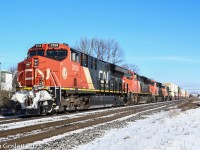 On a sunny December morning an extra stack train heads for Toronto.