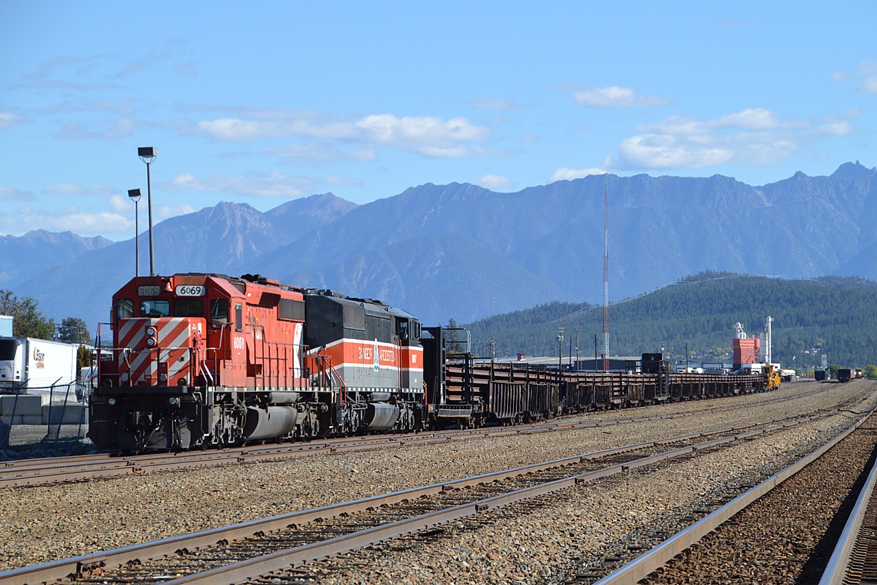 It was quite the surprise that the first time I would get the opportunity to photograph the Central Maine & Quebec 9017 heritage unit BAR (Bangor And Aroostook) would be 'way out west' in Cranbrook, BC. But here it is, behind CP 6069 on a rail train. The CP yard here used to be really busy; but now, all is quiet. It appears former CM&Q units can be found on work trains all over the country.