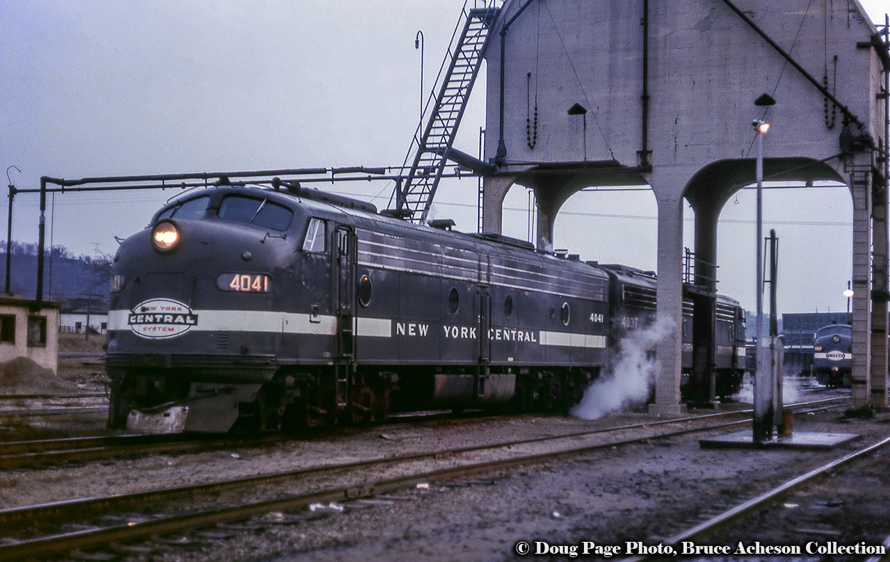 A grouping of New York Central 1951 built E8A units, all in the cigar band paint scheme, layover at Chatham Street waiting to take a train back stateside.

Doug Page Photo, Bruce Acheson Collection.