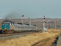 Via #1 enters the double track at Greenshields as it approaches Wainwright.