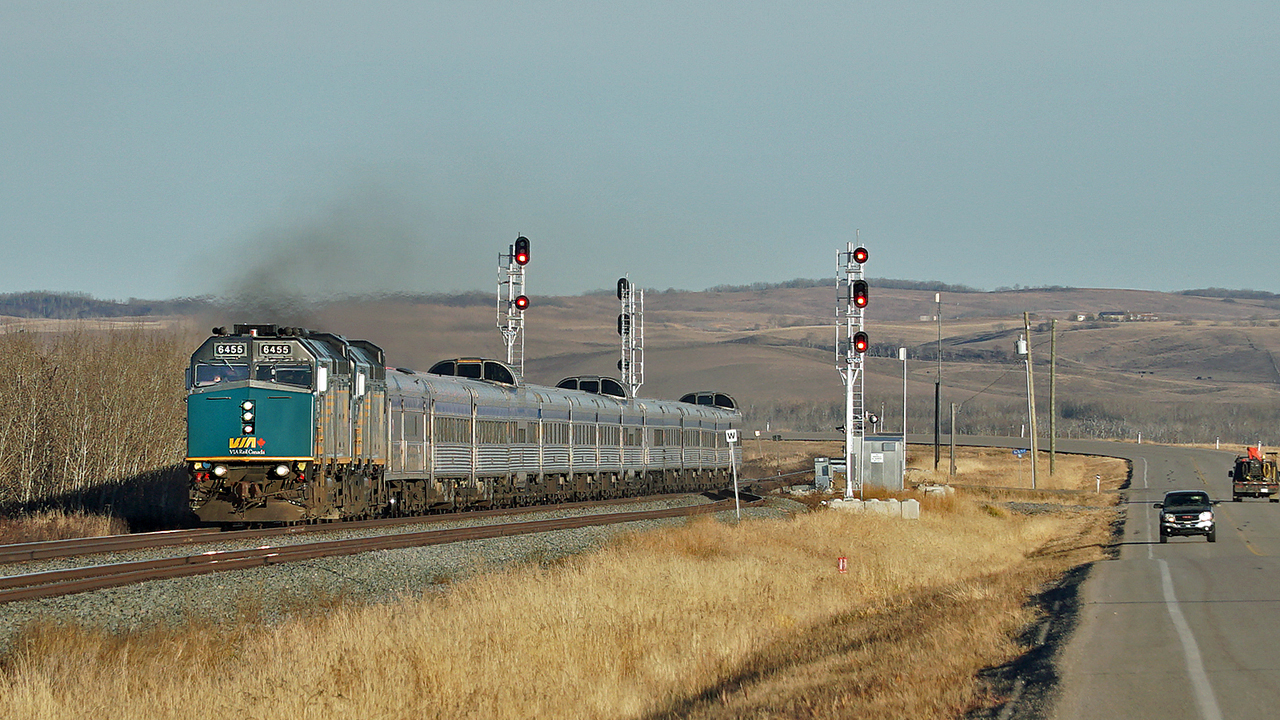 Via #1 enters the double track at Greenshields as it approaches Wainwright.