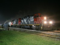 CN L566 has just completed switching the Canada Colors and Chemicals facility in Elmira, Ontario with CN 4028 and GTW 6226. The crew will change ends and then begin working the Lanxess plant before heading back to Kitchener later that night. 