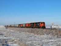 G 80652 14 eases down the siding track at Russett with a pair of veteran SD70I; CN 5625, CN 5609