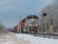 A Toronto origninate 142 blasts through the signals guarding the Lens siding.
I was quite lucky to tune into the online durham scanner to hear that 142 was being lead by 7023. This would mark the first time in months that an ACU lead on the Belleville. Most times crews wye the power or find other ways for the newer GEs to lead.