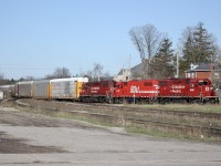 For about a year clean painted SOO Line 4420 was assigned to Southern Ontario and spent a fair amount of time working between Wolverton, Galt and Kitchener. Unfortunately it spent most of its time in trailing position but nevertheless less it gave railfans a good opportunity to catch a GP38 in SOO's attractive candy apple red. Nothing sadly lasts for ever and after its time here it was sent out for a full overhaul and repaint and now works out of St. Paul in CP paint.