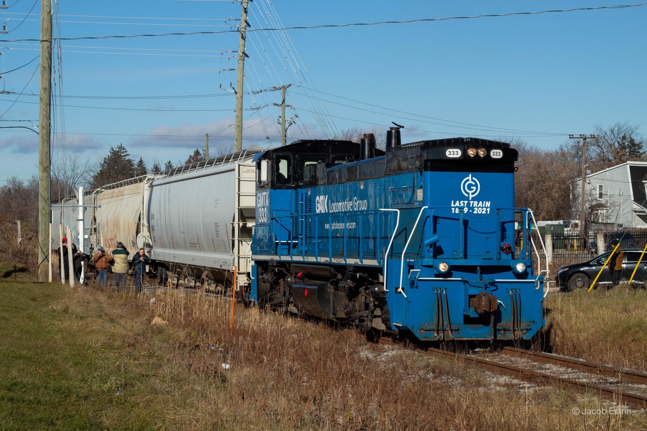 GMTX 333 is sounding its horn for crossing's as it proceeds South over the Brampton diamond.