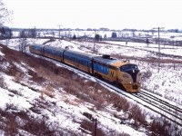 Thirty years ago, the Boxing Day edition of Ontario Northland train No. 121 rolls through King City on its way from Toronto to Cochrane. This was the last winter for this routing...If I recall correctly, by February 1992 the TEE equipment had been replaced by rebuilt GO Transit cars and the train moved to the Bala sub. VIA continued to operate its tri-weekly Canadian through here until September 1996; Metrolinx bought its portion of the Newmarket sub in December 2009 (including through King City). 