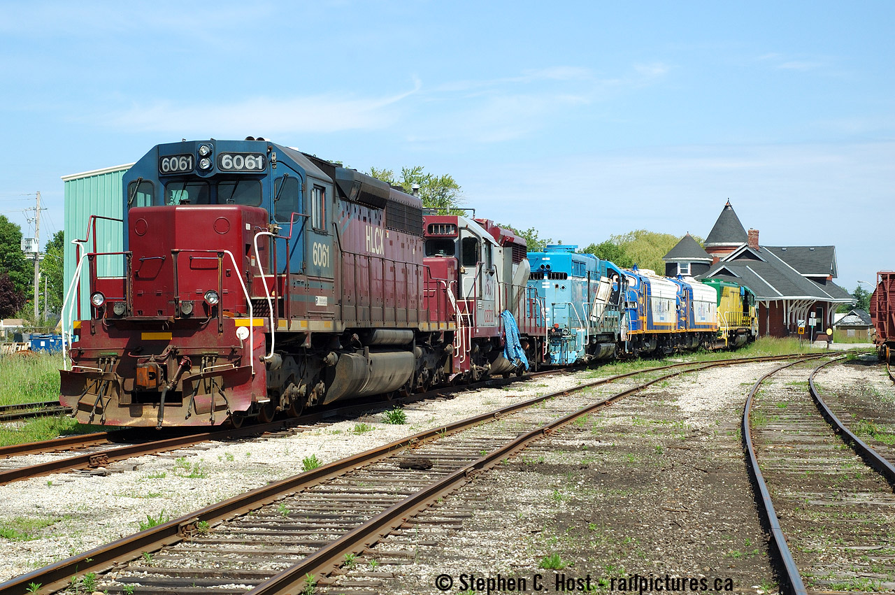 GEXR's Goderich deadline in 2009 was worth a stopover on the way to Kinkardine for a wedding. Lots of power. RLK 4001 was at the actual shop, and the GEXR caboose and orange plow were by the champion grader ramps north of the station. 6061 is a former PRR SD40 rebuilt into a SD40M-3 if you believe Internet sources.