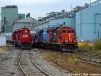 Ottawa St is the place to be if you want to get CN and CP meeting, however, I must say, that in all my years of doing this hobby, and hundreds of hours spent down here, getting the meet is really difficult. I've seen it happen before my very eyes a few times and most of the time the lighting is just wrong, or they aren't in the right spot (out of sight where you can't be) or the locomotives are facing the wrong way. I've managed two really good meets: <a href=http://www.railpictures.ca/?attachment_id=8055 target=_blank>this meet from 2007 (RLHH/CP)</a> posted a long time ago (I cringe at this composition/crop, believe me, I have a proper crop) and now the photo above. Here's to more. I'm fairly certain I'll get it again, but it may just be another few years.