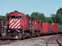 Canadian Pacific MLW C424's 4230 - 4232 roll through Orangville on their Southbound trip to Toronto