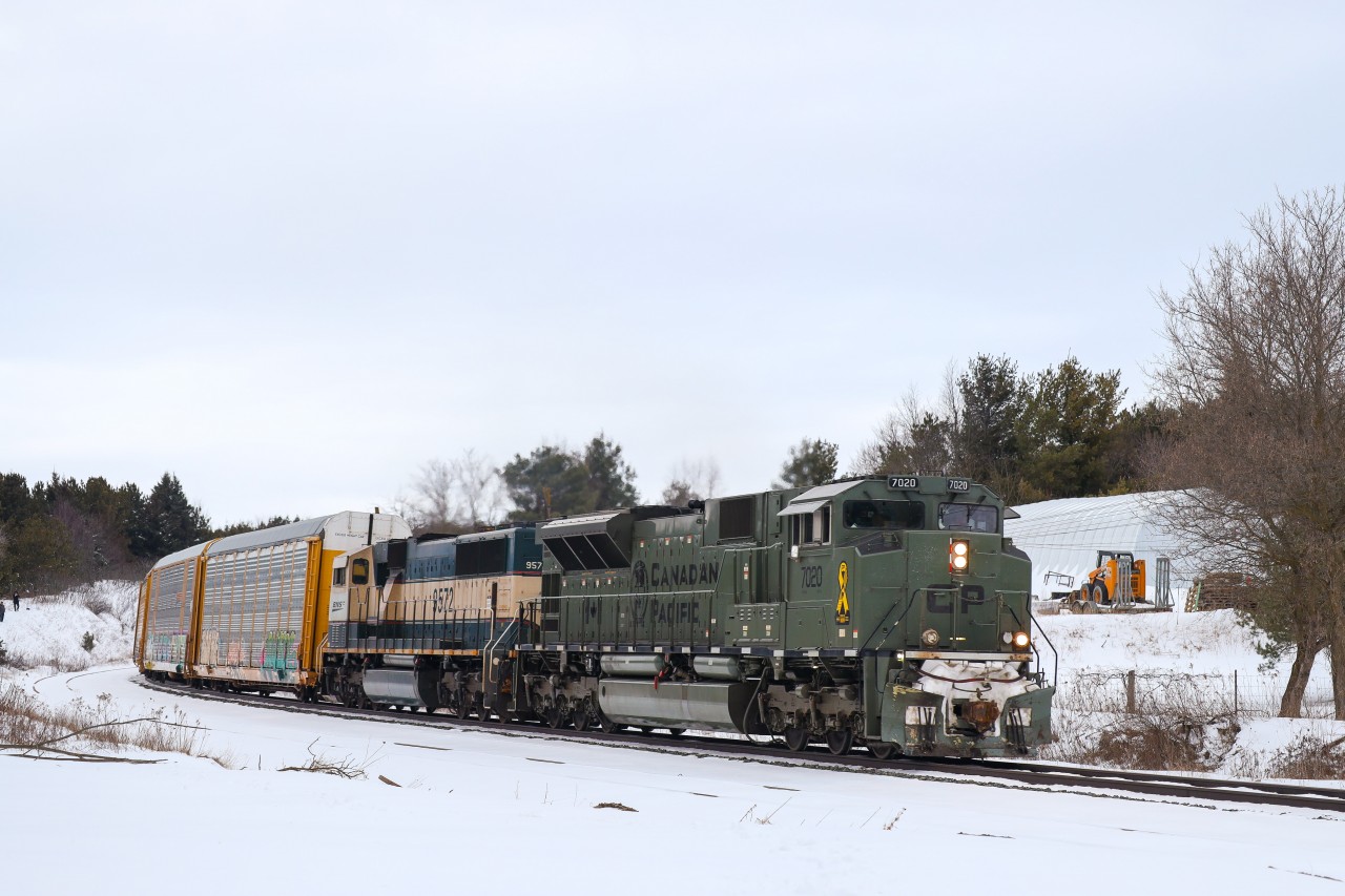 2022.01.19 CP 7020 leading CP 2T49-19, BNSF 9572 trailing, at Palgrave South.