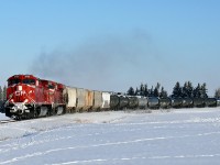 AC4400CWM CP 8160 and ES44AC CP 8852 work CP's local A81 from Scotford to Clover Bar through rural Strathcona County.