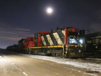 With only a short time remaining in active service, CN GMD1u 1412 idles a quiet winter’s Saturday night away in Kitchener with fellow veteran GP9RM 4102. At the time the pair was assigned to Kitchener-based CN L540 during January-February 2021.  Both units were reportedly eventually retired during 2021. 
