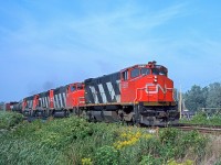 Crossing the Puce River, CN 2587 heads up train 422 at mile 93.7 on the CN's Chatham Sub.