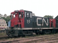 Do not recall if I ever posted a photo of CN 70-tonner #35 before.  Anyway, here it is, sitting out back of the diesel shop (along with #30) in Charlottetown PEI on a rather dull afternoon. This and the rest (4?) of the 70 tonners left on the Island in 1977 were gone by late 1983. No idea where #35 ended up. Perhaps the scrapper?
In the fall of 1977 I recall #'s 30, 35, 40 and 41 were still toiling for CN, but never did see 41. It might have departed by then. Rails have been silent on PEI since 1989. What a shame.