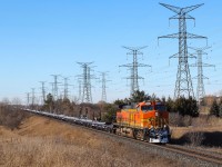 2022.01.16 BNSF 5245 leading CN X388, at Mile 10 York Sub.