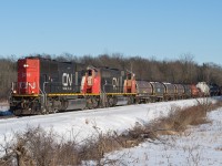 CN L501 approaches Pauline Johnson Road with CN 5711 and CN 5654.  The crew was running at a blistering 15mph and being long hood forward would have made for a very long run to Sarnia.