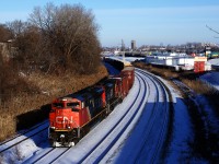 CN 527 has 103 cars and a pair of SD70M-2's for power (CN 8019 & 8963) as it heads towards Taschereau Yard.