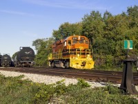 GEXR 583 pulls ahead to clear the switch for work in the Lower Yard.